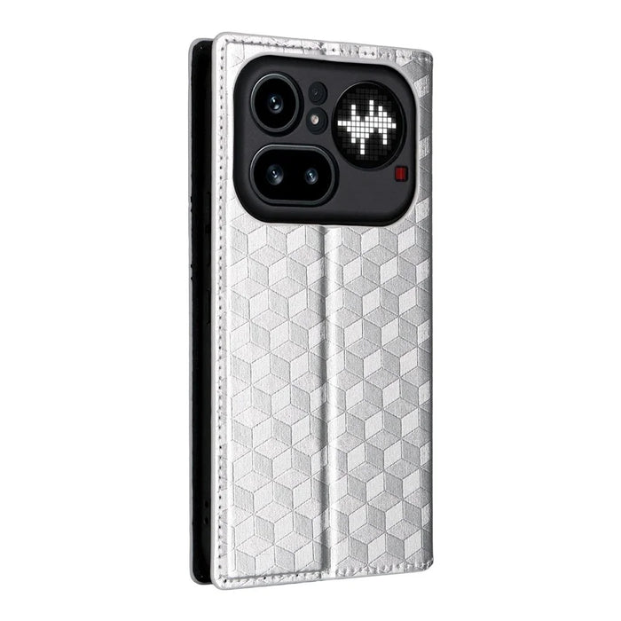For Nothing Phone (4a) Pro Case Wallet Rhombus Imprinted PU Leather Phone Cover - Silver - 7