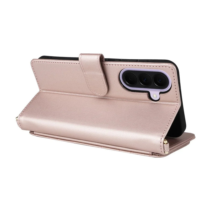 For Samsung Galaxy A37 5G Leather Case Stand Wallet Phone Cover with Shoulder  /  Wrist Strap - Pink - 6