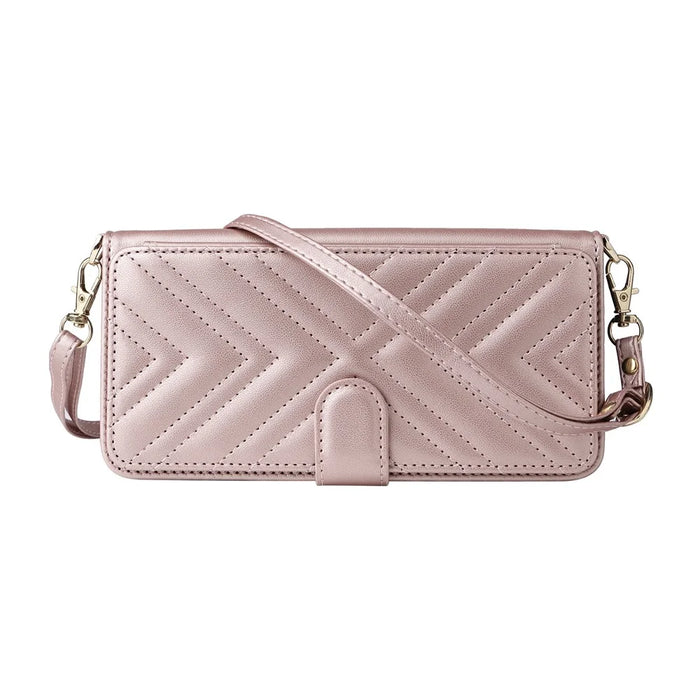 For Samsung Galaxy A37 5G Leather Case Stand Wallet Phone Cover with Shoulder  /  Wrist Strap - Pink - 7