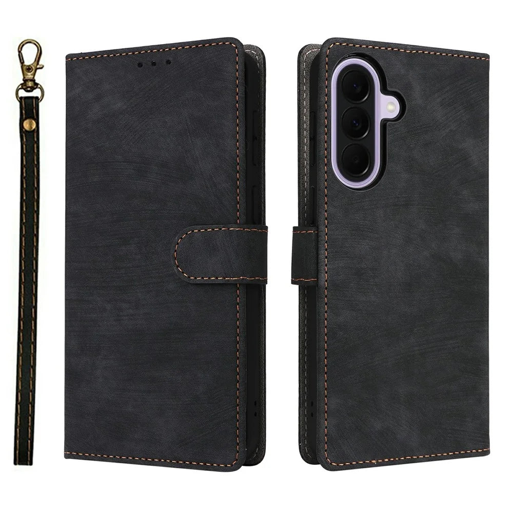 For Samsung Galaxy A37 5G Case Wallet RFID Blocking PU Leather Phone Cover Stand with Strap - Black - 1