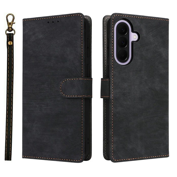 For Samsung Galaxy A37 5G Case Wallet RFID Blocking PU Leather Phone Cover Stand with Strap - Black - 1
