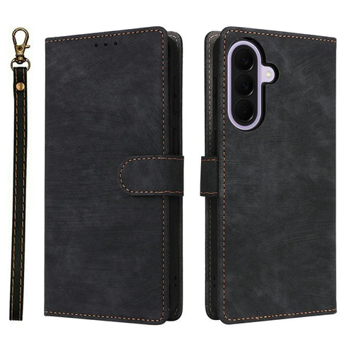 For Samsung Galaxy A57 5G Case Wallet RFID Blocking PU Leather Phone Cover Stand with Strap - Black - 1