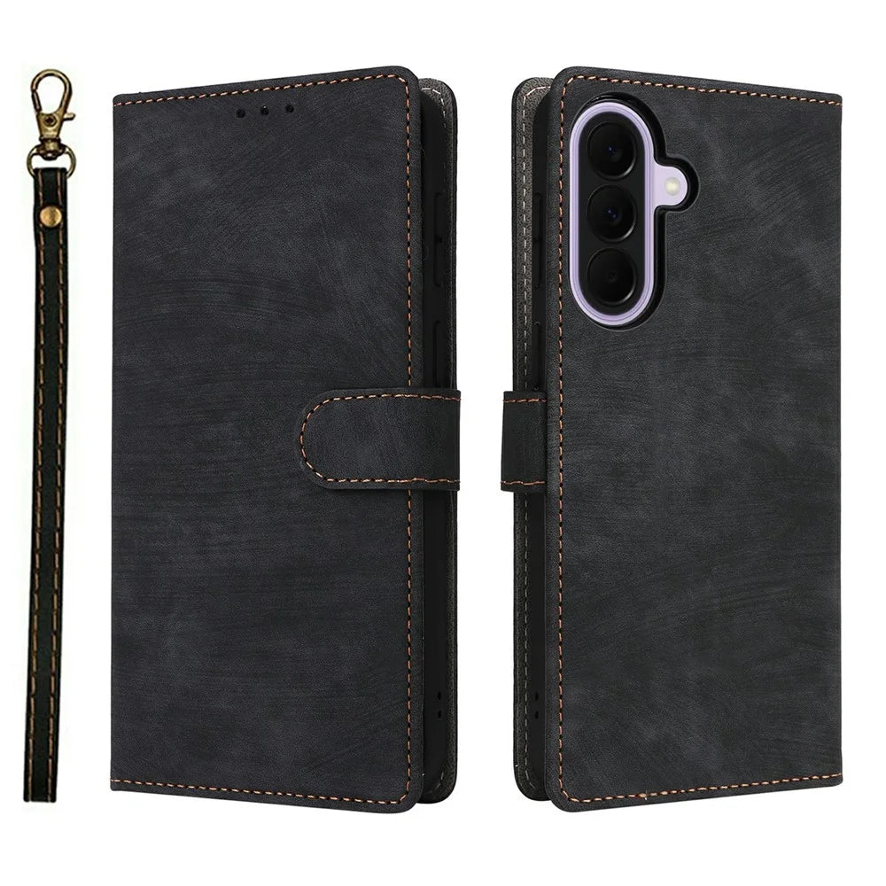 For Samsung Galaxy A57 5G Case Wallet RFID Blocking PU Leather Phone Cover Stand with Strap - Black - 1