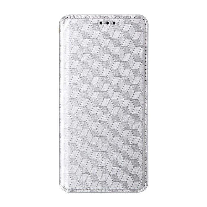For Samsung Galaxy A57 5G Case Wallet Rhombus Imprinted PU Leather Phone Cover - Silver - 6