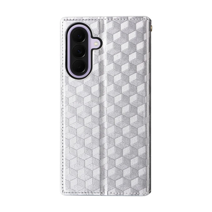 For Samsung Galaxy A57 5G Case Wallet Rhombus Imprinted PU Leather Phone Cover - Silver - 7