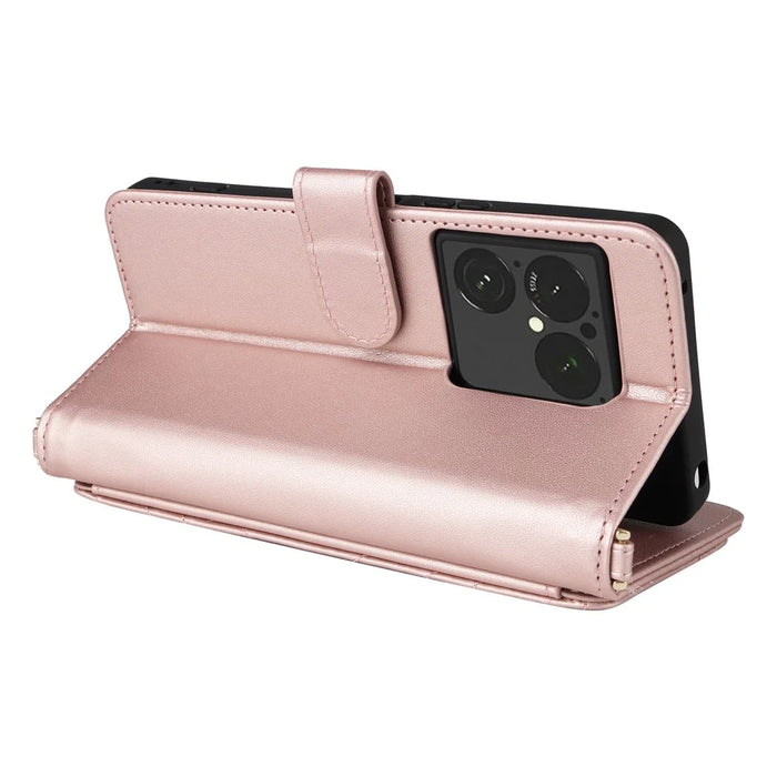 For Sony Xperia 1 VIII Leather Case Stand Wallet Phone Cover with Shoulder  /  Wrist Strap - Pink - 6