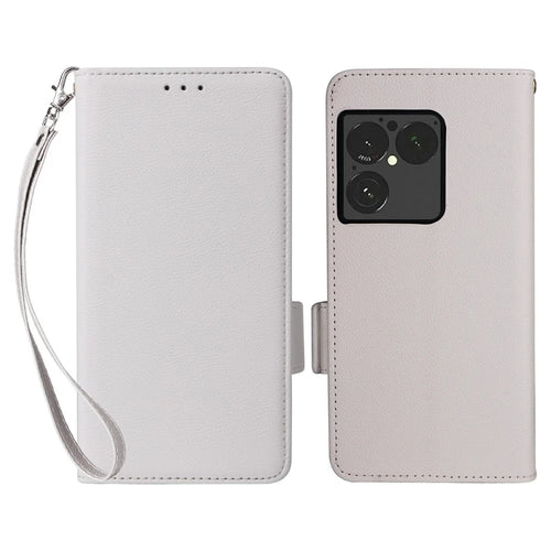 For Sony Xperia 1 VIII Case Litchi Texture Wallet Leather Phone Cover with Wrist Strap - White - 1