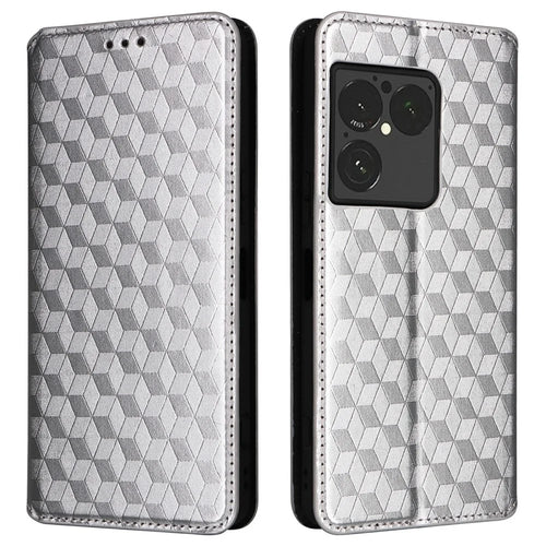 For Sony Xperia 1 VIII Case Wallet Rhombus Imprinted PU Leather Phone Cover - Silver - 1