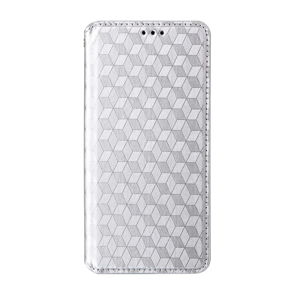 For Sony Xperia 1 VIII Case Wallet Rhombus Imprinted PU Leather Phone Cover - Silver - 6