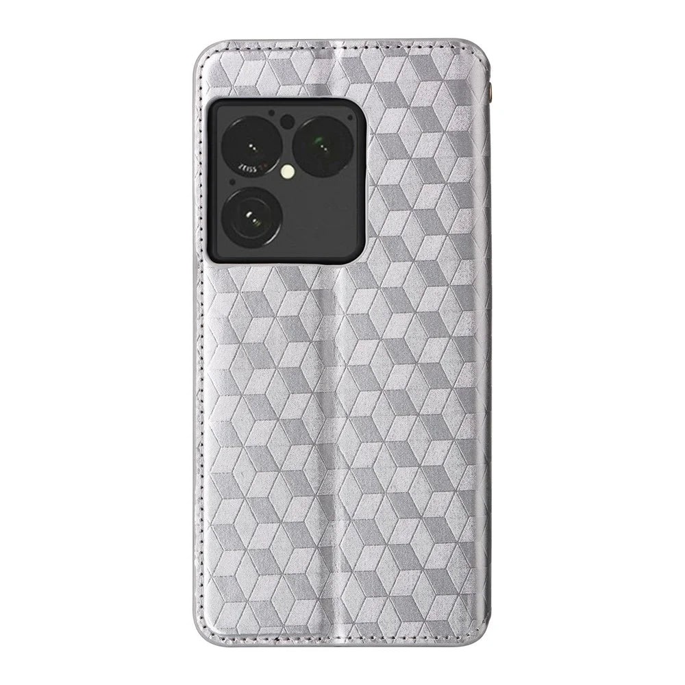 For Sony Xperia 1 VIII Case Wallet Rhombus Imprinted PU Leather Phone Cover - Silver - 7