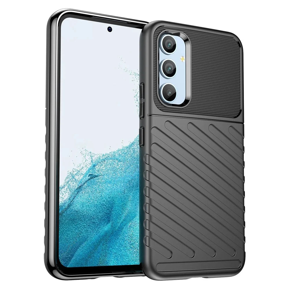 For Samsung Galaxy A54 5G Thunder Series Shockproof Thickened TPU Phone Case Twill Texture Anti-Slip Phone Cover - Black - 1