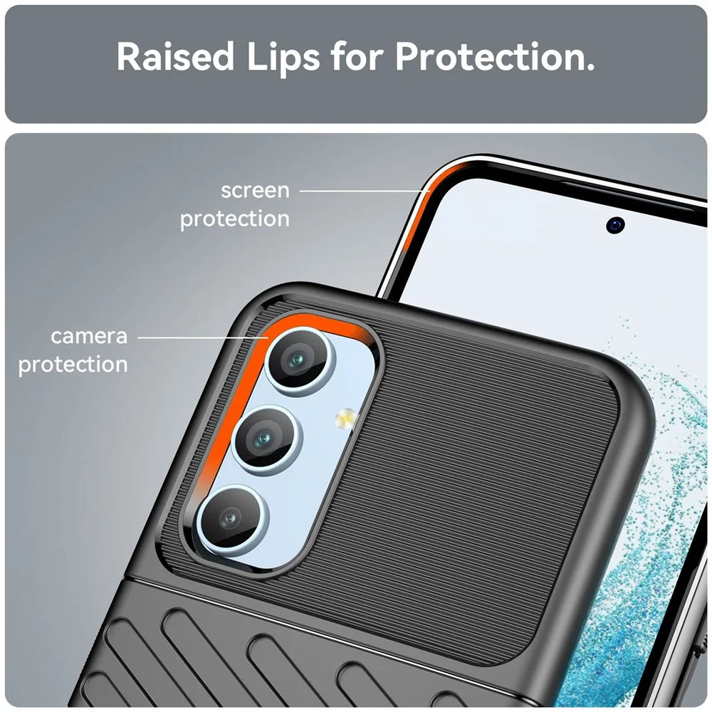 For Samsung Galaxy A54 5G Thunder Series Shockproof Thickened TPU Phone Case Twill Texture Anti-Slip Phone Cover - Black - 6