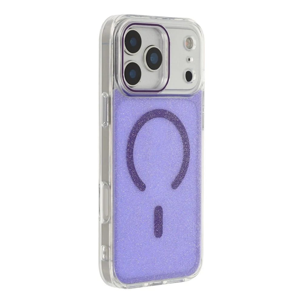 For iPhone 18 Pro Max / 17 Pro Max Magnetic Case Glitter Clear PC TPU Protective Cover - Purple - 1