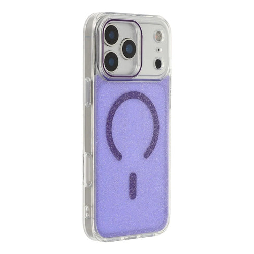 For iPhone 18 Pro Max / 17 Pro Max Magnetic Case Glitter Clear PC TPU Protective Cover - Purple - 1