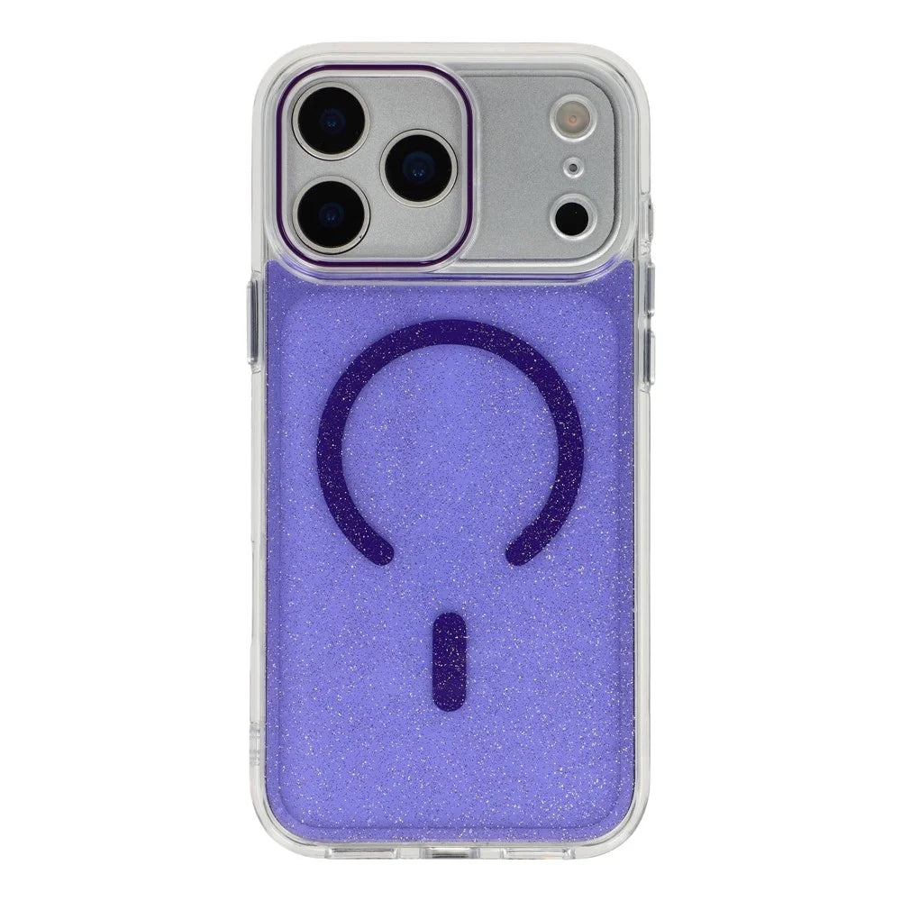 For iPhone 18 Pro Max / 17 Pro Max Magnetic Case Glitter Clear PC TPU Protective Cover - Purple - 2