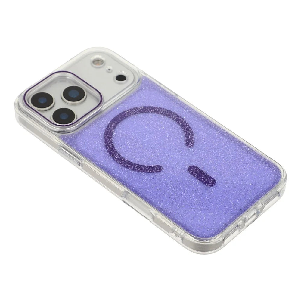 For iPhone 18 Pro Max / 17 Pro Max Magnetic Case Glitter Clear PC TPU Protective Cover - Purple - 4