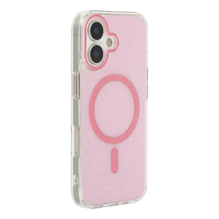 For iPhone 17 Magnetic Case Glitter Clear PC TPU Protective Cover - Rose - 1