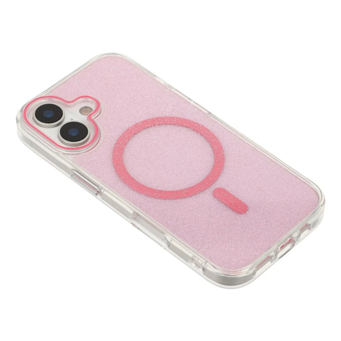 For iPhone 17 Magnetic Case Glitter Clear PC TPU Protective Cover - Rose - 4