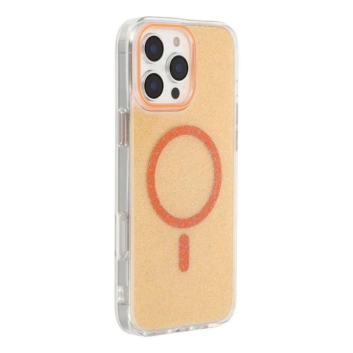 For iPhone 16 Pro Max Magnetic Case Glitter Clear PC TPU Protective Cover - Orange - 1