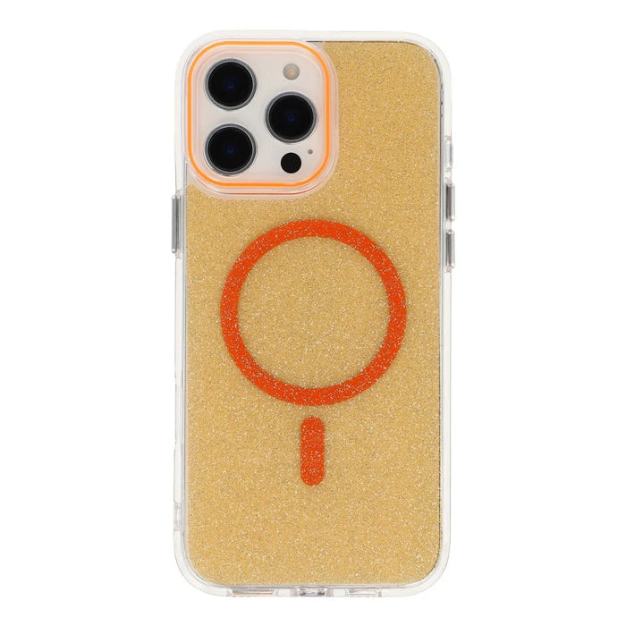 For iPhone 16 Pro Max Magnetic Case Glitter Clear PC TPU Protective Cover - Orange - 2