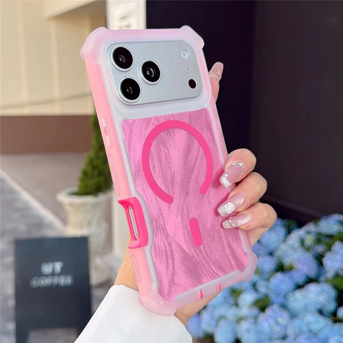For iPhone 17 Pro Max Magnetic Case Feather Texture Shockproof TPU PC Detachable 2-in-1 Phone Cover Compatible with Masafe - Rose - 1