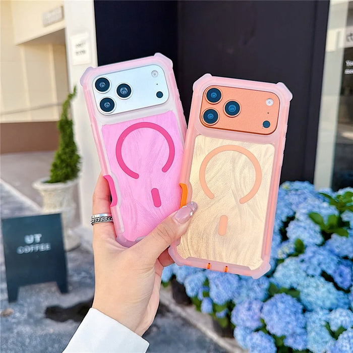 For iPhone 17 Pro Max Magnetic Case Feather Texture Shockproof TPU PC Detachable 2-in-1 Phone Cover Compatible with Masafe - Rose - 2
