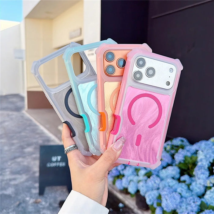 For iPhone 17 Pro Max Magnetic Case Feather Texture Shockproof TPU PC Detachable 2-in-1 Phone Cover Compatible with Masafe - Rose - 6