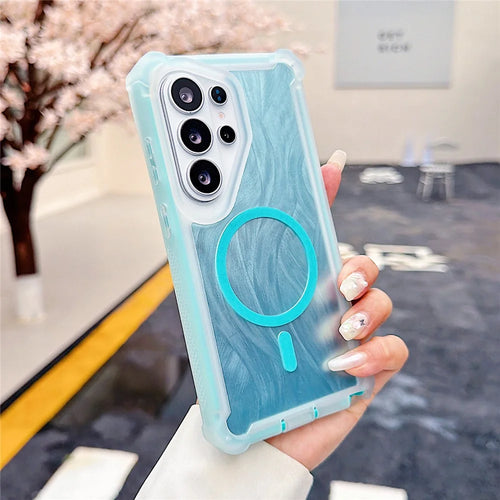 For Samsung Galaxy S26 Ultra Magnetic Case Feather Texture Shockproof TPU PC Detachable 2-in-1 Phone Cover - Blue - 1