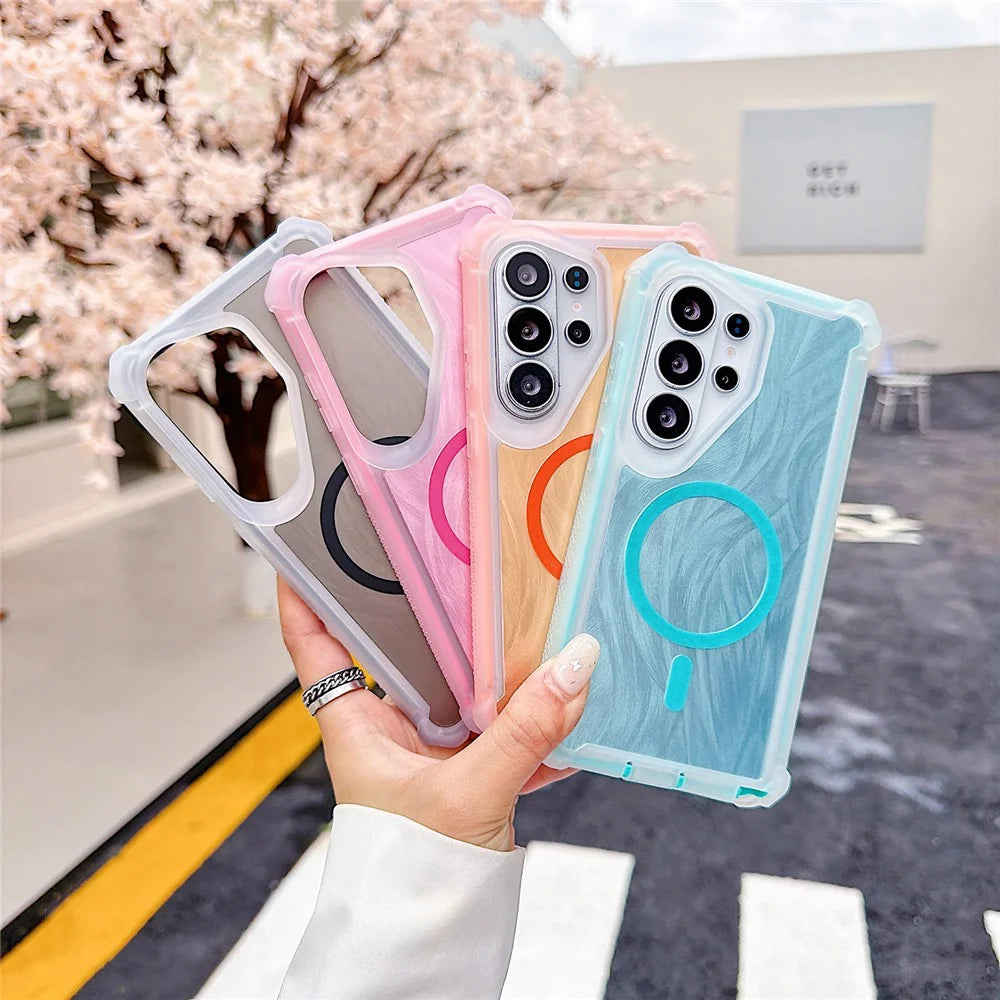 For Samsung Galaxy S26 Ultra Magnetic Case Feather Texture Shockproof TPU PC Detachable 2-in-1 Phone Cover - Blue - 3