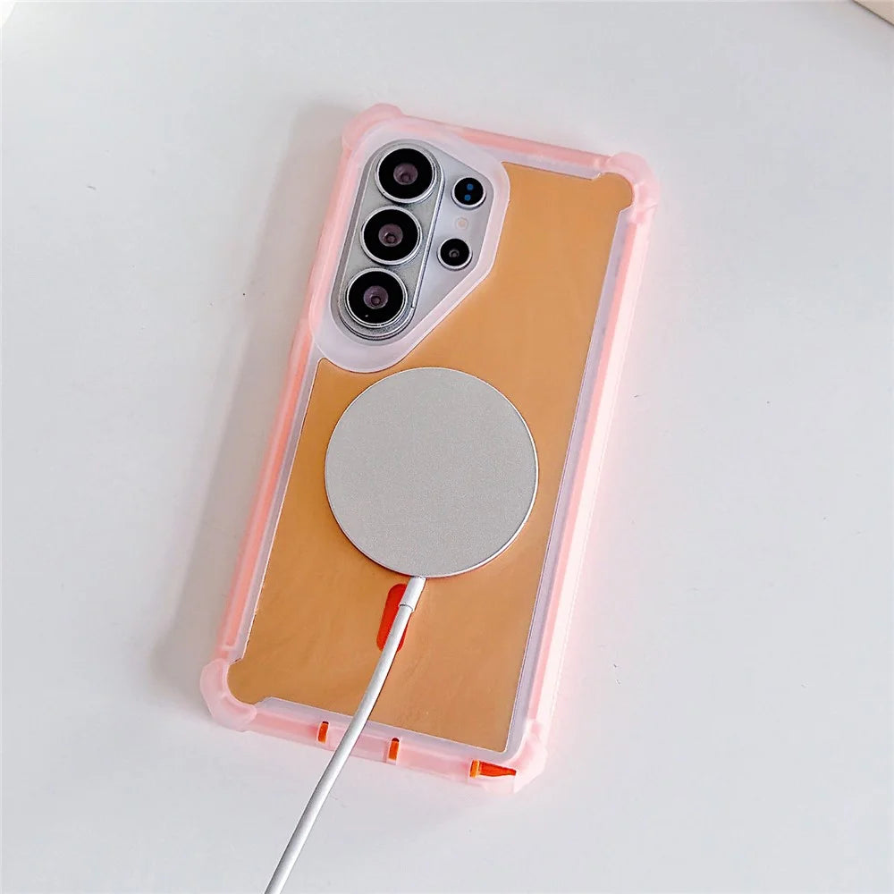 For Samsung Galaxy S25 Ultra Magnetic Case Feather Texture Shockproof TPU PC Detachable 2-in-1 Phone Cover - Rose - 5