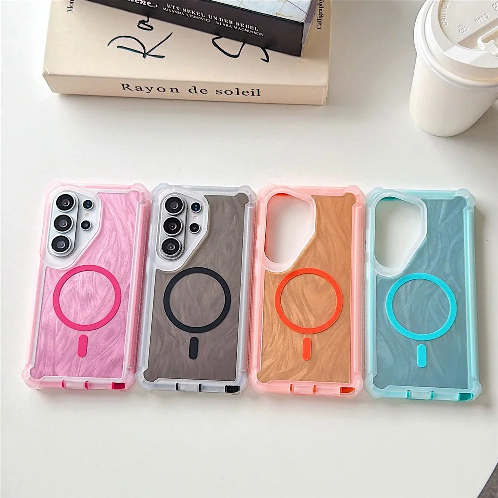 For Samsung Galaxy S25 Ultra Magnetic Case Feather Texture Shockproof TPU PC Detachable 2-in-1 Phone Cover - Rose - 6