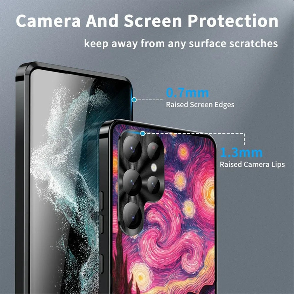 For Samsung Galaxy S26 Ultra Magnetic Case Artistic Paint Metal PC TPU Phone Cover with Lens Protector - Pink Purple Nebula - 4