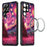 For Samsung Galaxy S22 Ultra 5G Magnetic Case Artistic Paint Metal PC TPU Phone Cover with Lens Protector - Pink Purple Nebula - 1