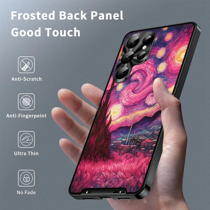For Samsung Galaxy S22 Ultra 5G Magnetic Case Artistic Paint Metal PC TPU Phone Cover with Lens Protector - Pink Purple Nebula - 2