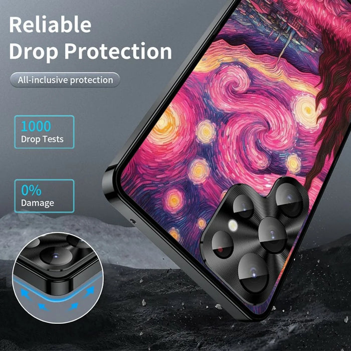 For Samsung Galaxy S22 Ultra 5G Magnetic Case Artistic Paint Metal PC TPU Phone Cover with Lens Protector - Pink Purple Nebula - 3