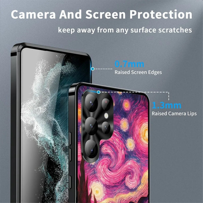 For Samsung Galaxy S22 Ultra 5G Magnetic Case Artistic Paint Metal PC TPU Phone Cover with Lens Protector - Pink Purple Nebula - 4