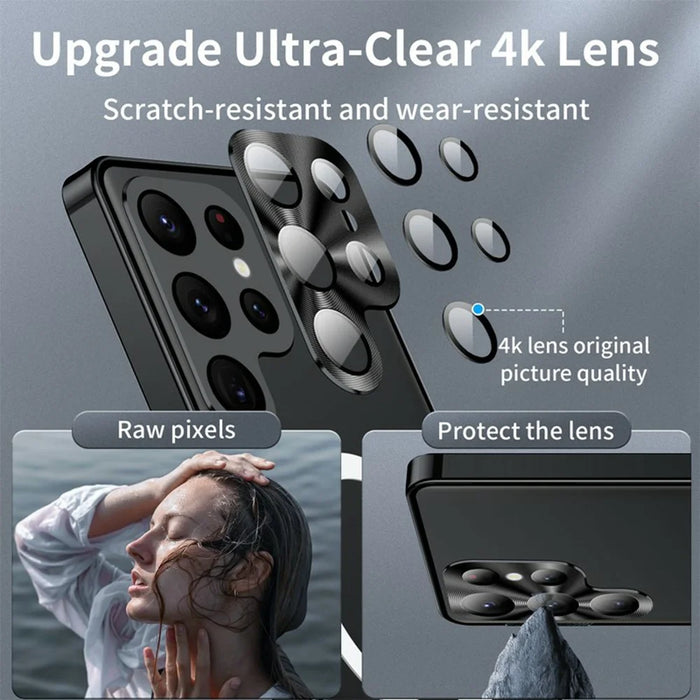 For Samsung Galaxy S22 Ultra 5G Magnetic Case Artistic Paint Metal PC TPU Phone Cover with Lens Protector - Pink Purple Nebula - 5