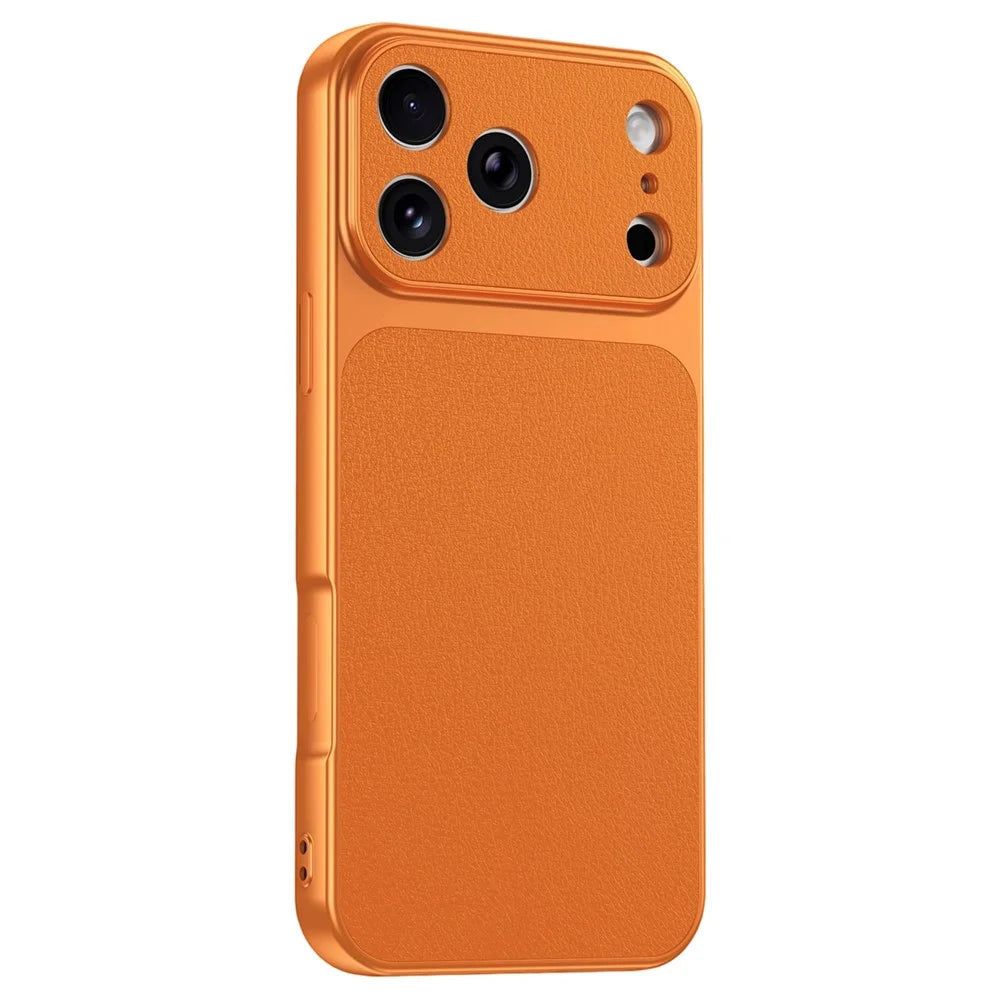 For iPhone 17 Pro Max Phone Case Lambskin Texture PC TPU PU Leather Shockproof Protective Cover - Orange - 1