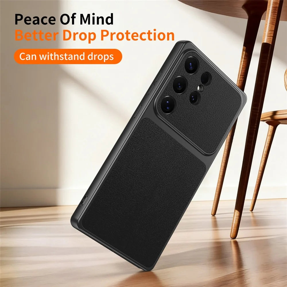For Samsung Galaxy S26 Ultra Phone Case Lambskin Texture PC TPU PU Leather Shockproof Protective Cover - Black - 4