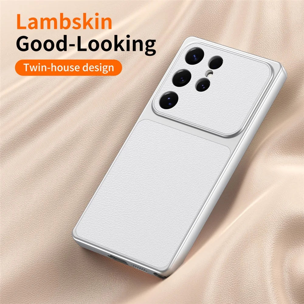 For Samsung Galaxy S26 Ultra Phone Case Lambskin Texture PC TPU PU Leather Shockproof Protective Cover - Black - 5