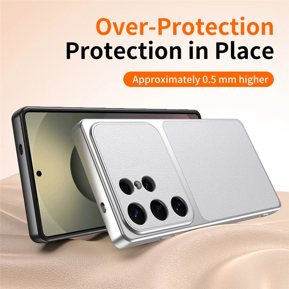 For Samsung Galaxy S26 Ultra Phone Case Lambskin Texture PC TPU PU Leather Shockproof Protective Cover - Black - 6