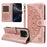 For iPhone 16 Pro Wallet Case Embossed Mandala Pattern PU Leather + TPU Cover with Wrist Strap - Rose Gold - 1
