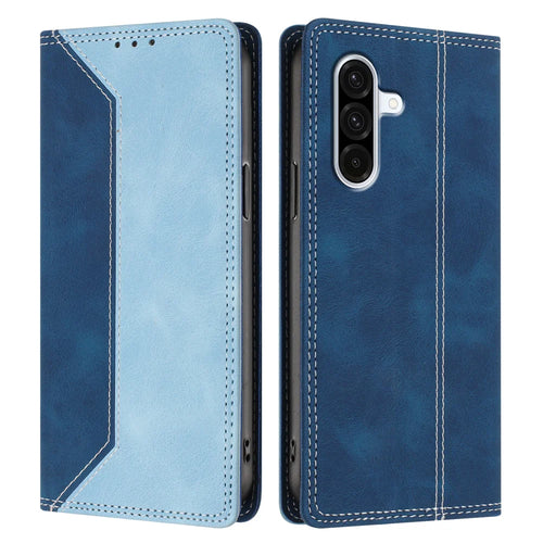 For Samsung Galaxy A57 5G Leather Case Skin Touch Color Splicing RFID Blocking Wallet Stand Phone Cover - Dark Blue / Blue - 1
