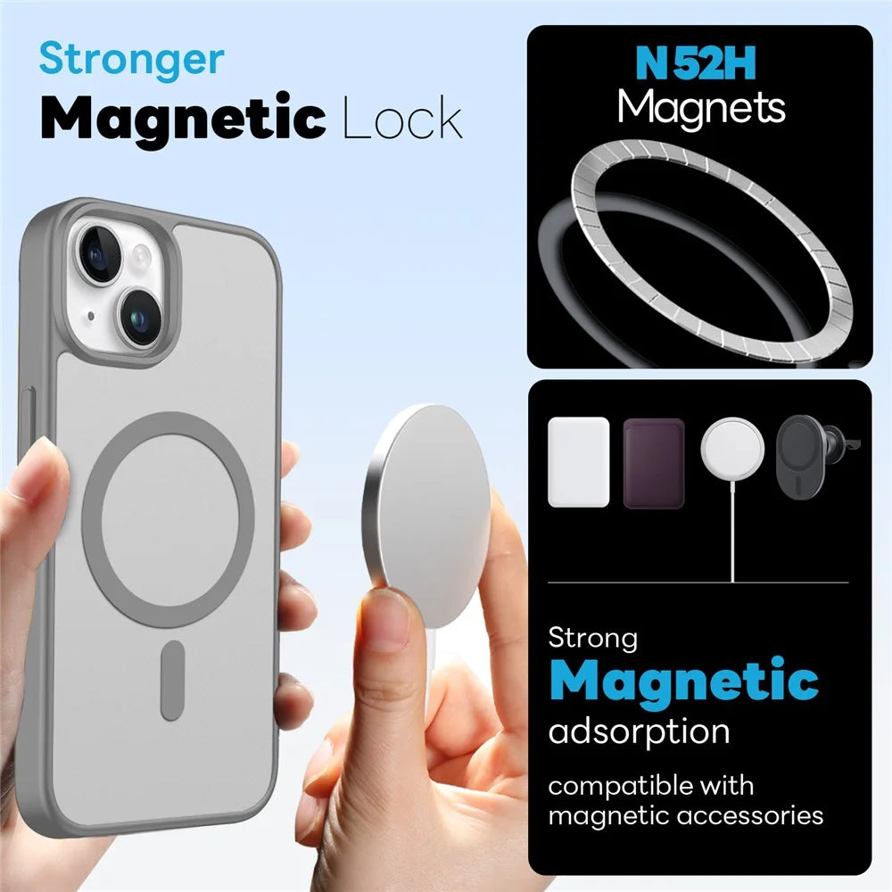 NORTHJO For iPhone 14 Plus Case Compatible with MagSafe Translucent Matte Shockproof Phone Cover with Tempered Glass Film - Grey - 2