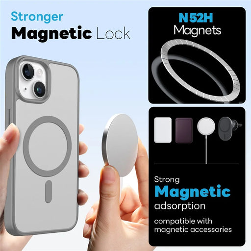 NORTHJO For iPhone 14 Plus Case Compatible with MagSafe Translucent Matte Shockproof Phone Cover with Tempered Glass Film - Grey - 2