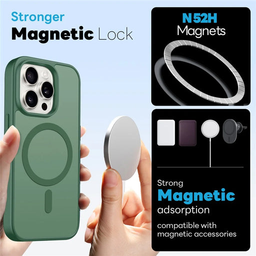 NORTHJO For iPhone 14 Pro Case Compatible with MagSafe Translucent Matte Shockproof Phone Cover with Tempered Glass Film - Green - 2
