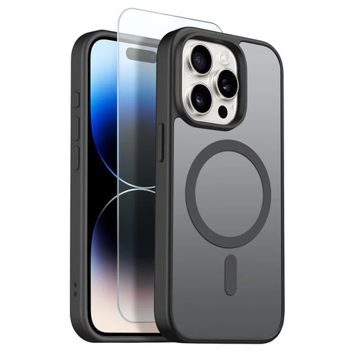 NORTHJO For iPhone 14 Pro Max Case Compatible with MagSafe Translucent Matte Shockproof Phone Cover with Tempered Glass Film - Black - 1