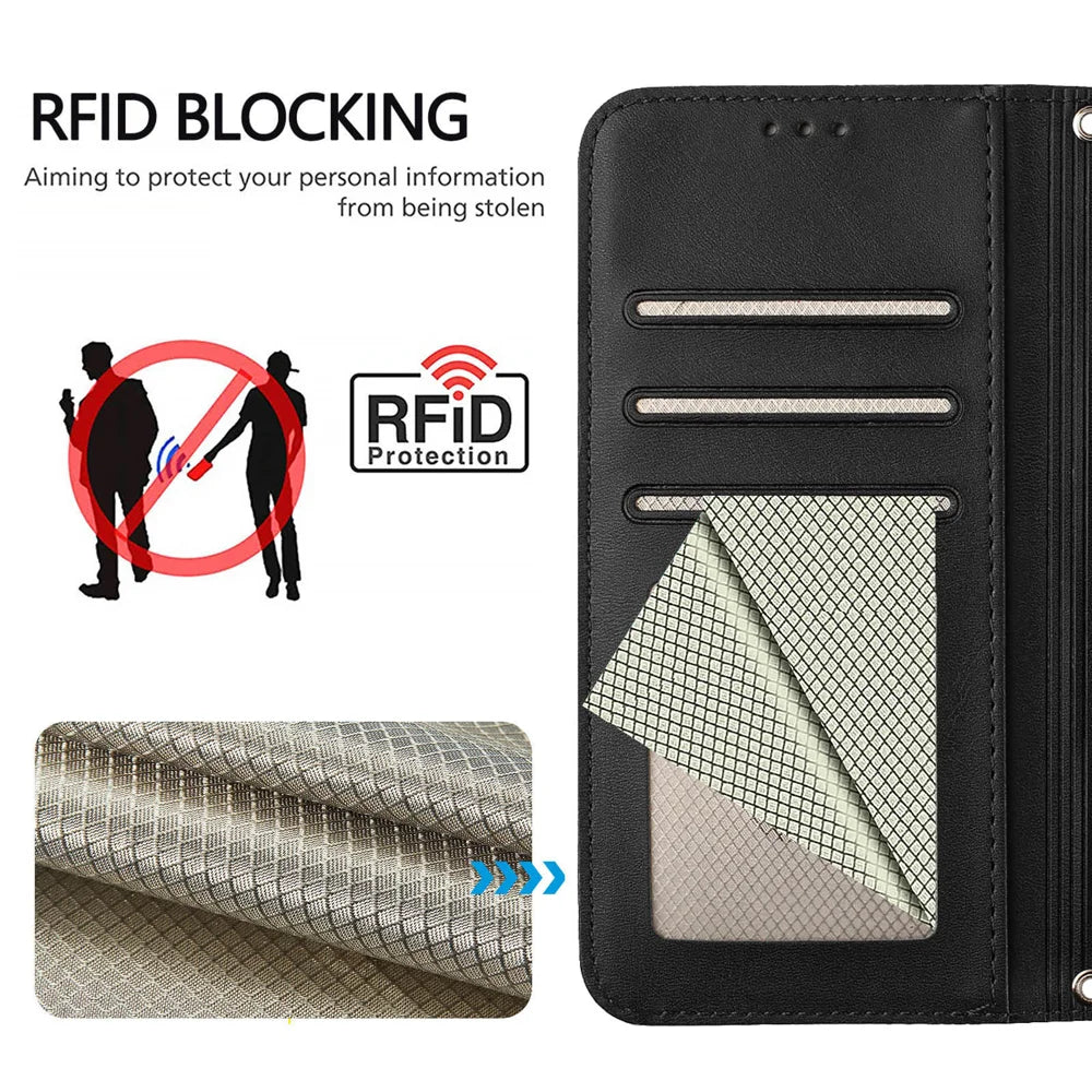 For Nothing Phone (4a) Wallet Case RFID Blocking Calf Texture Leather Stand Phone Cover with Strap - Black - 6