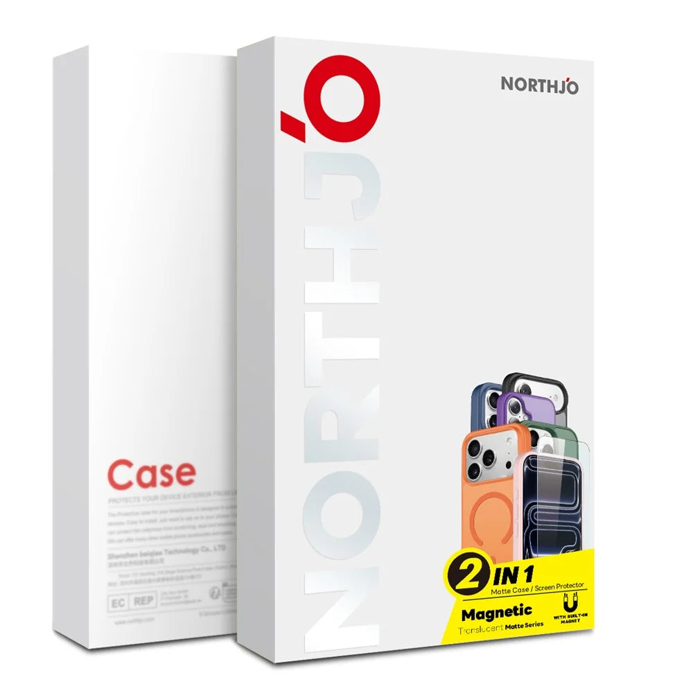 NORTHJO For iPhone 15 Plus Case Compatible with MagSafe Translucent Matte Shockproof Phone Cover with Tempered Glass Film - Black - 4