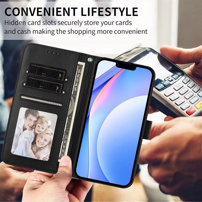 For Google Pixel 11 Pro XL Wallet Case RFID Blocking Calf Texture Leather Stand Phone Cover with Strap - Black - 7